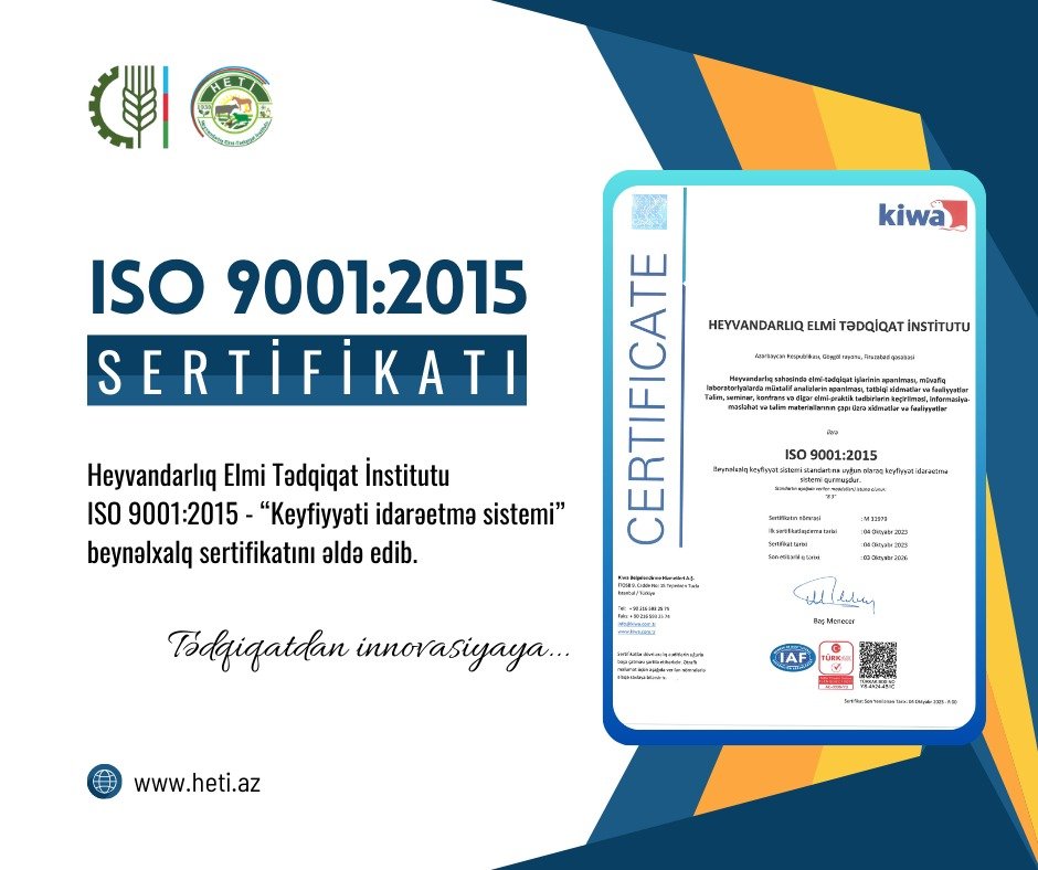 HETİ “ISO 9001:2015” - “Keyfiyyəti idarəetmə sistemi” beynəlxalq sertifikatını əldə edib