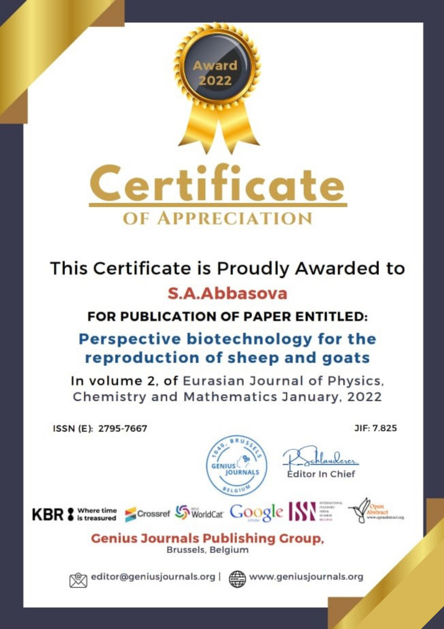 The article of Sevinj Abbasova, an employee of the Animal Husbandry Scientific Research Institute, was published in a journal with a high impact factor.